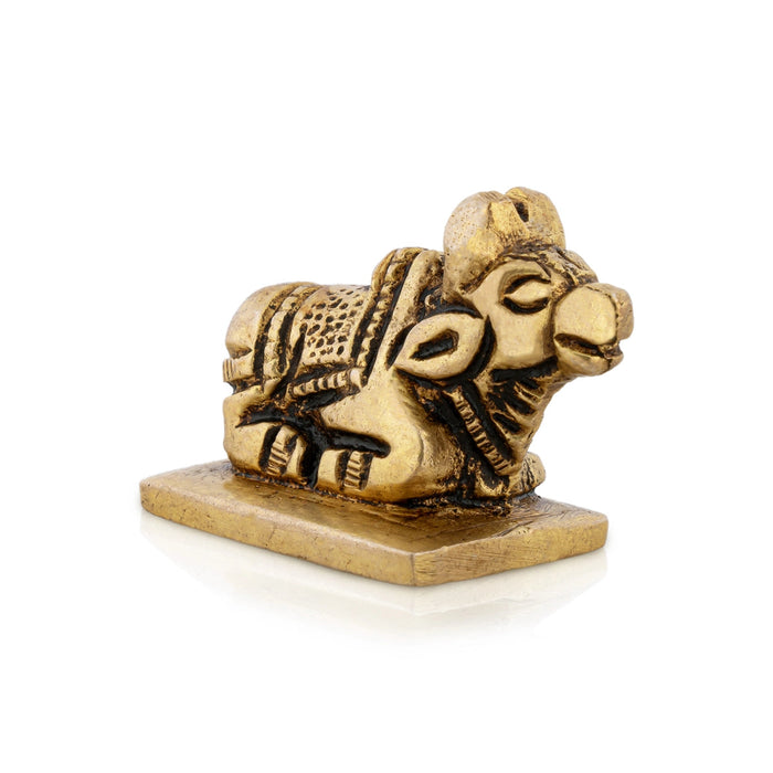Nandi Statue With Base - 1 X 1.5 Inches | Antique Brass Idol/ Nandhi Statue/ Nandi Murti For Pooja