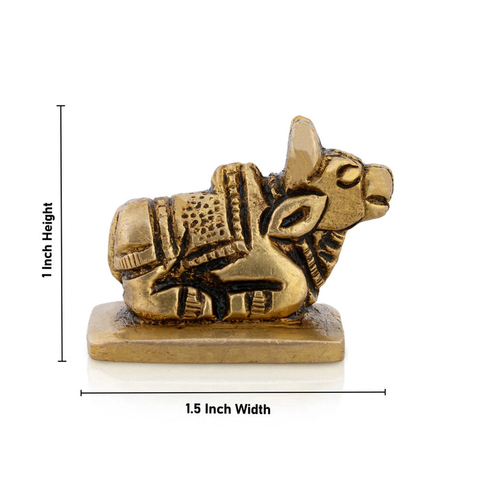 Nandi Statue With Base - 1 X 1.5 Inches | Antique Brass Idol/ Nandhi Statue/ Nandi Murti For Pooja