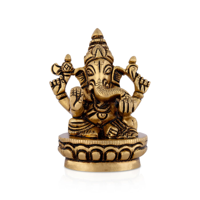 Ganesha Sitting On Base Murti - 3 x 2 Inches | Brass Idol/ Vinayagar Statue For Pooja Space