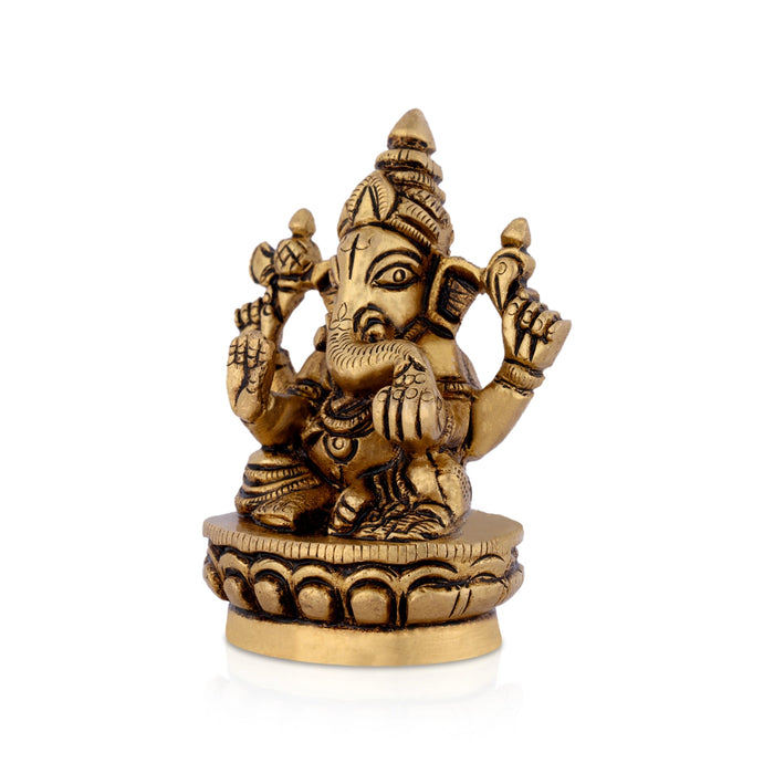 Ganesha Sitting On Base Murti - 3 x 2 Inches | Brass Idol/ Vinayagar Statue For Pooja Space