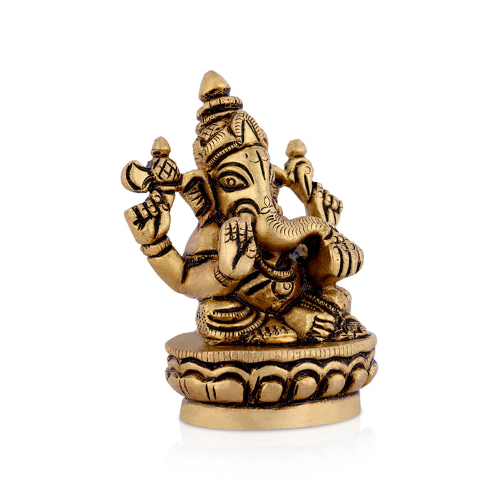 Ganesha Sitting On Base Murti - 3 x 2 Inches | Brass Idol/ Vinayagar Statue For Pooja Space