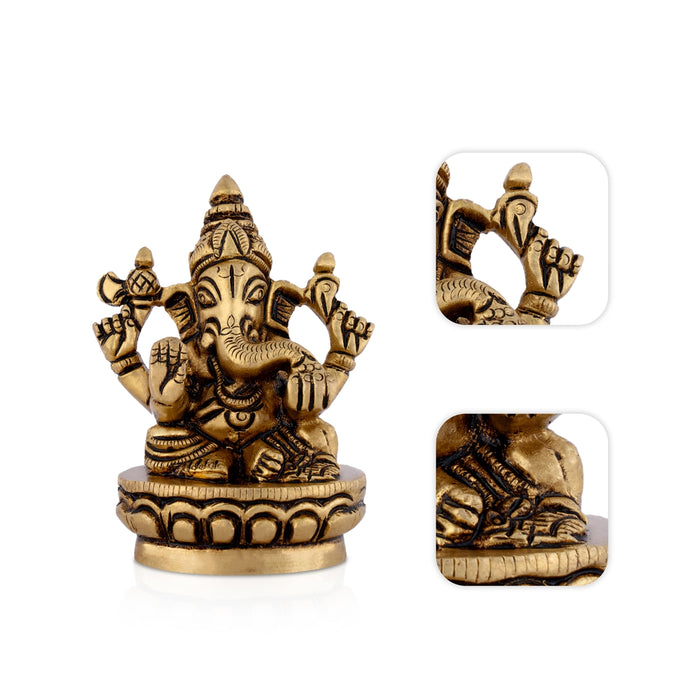 Ganesha Sitting On Base Murti - 3 x 2 Inches | Brass Idol/ Vinayagar Statue For Pooja Space
