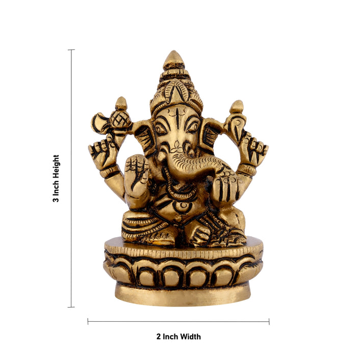 Ganesha Sitting On Base Murti - 3 x 2 Inches | Brass Idol/ Vinayagar Statue For Pooja Space