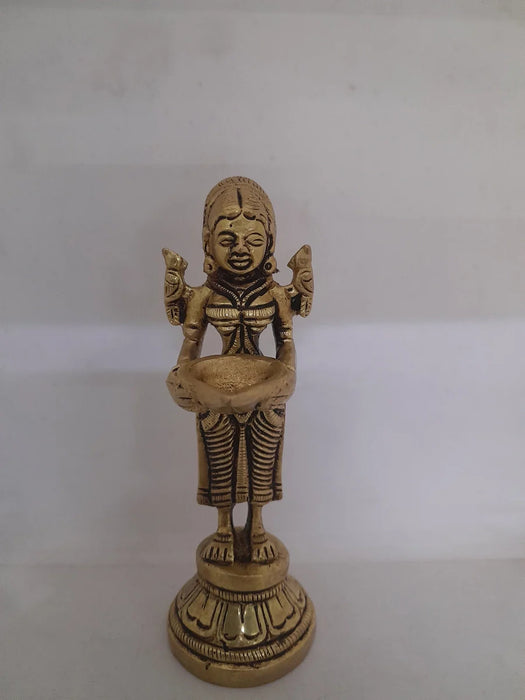 Standing Deep Lady - 5 Inches | Antique Brass Lamp/ Brass Vilakku/ Deep for Home/ 410 Gms Approx