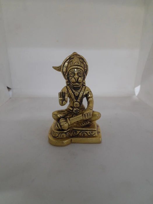 Hanuman - 3 Inches | Anjaneyar Sitting Statue/ Antique Brass Statue for Home/ 300 Gms Approx