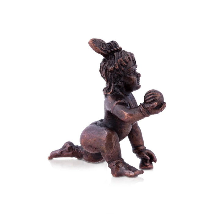 Crawling Krishna Statue - 1.5 x 1.25 Inches | Copper Statue/ Laddu Gopal Murti for Pooja