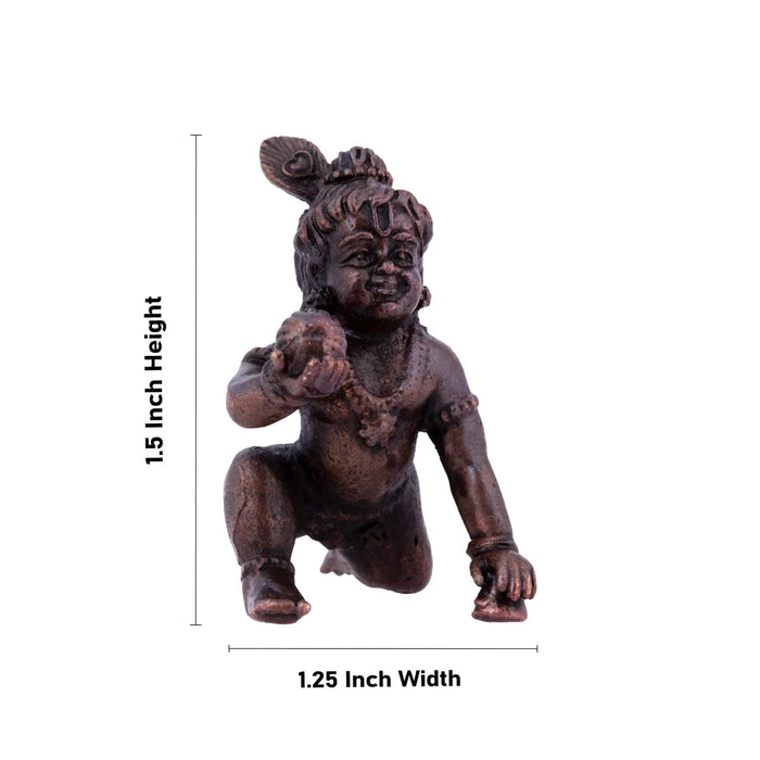 Crawling Krishna Statue - 1.5 x 1.25 Inches | Copper Statue/ Laddu Gopal Murti for Pooja