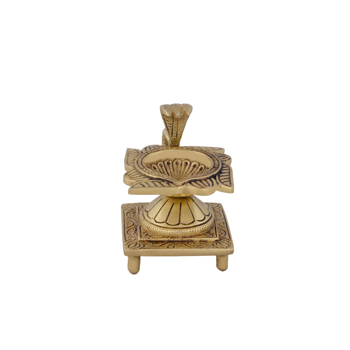Agal Vilakku With Snake Handle - 4 x 3 Inches | Brass Lamp/Antique Polish Flower Design Kartik Deepam for Pooja