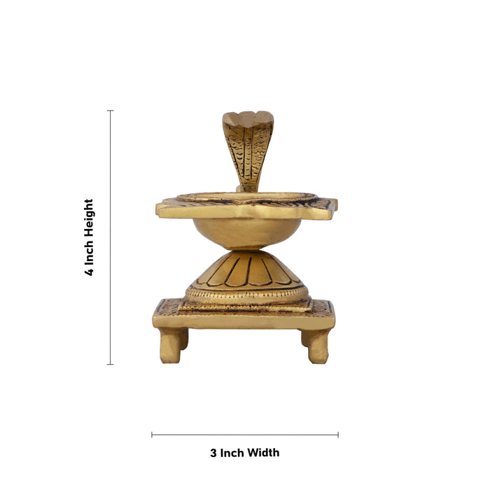 Agal Vilakku With Snake Handle - 4 x 3 Inches | Brass Lamp/Antique Polish Flower Design Kartik Deepam for Pooja