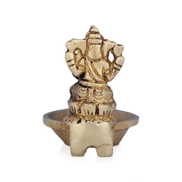 Deep With Ganesh Murti - 2 X 2.5 Inches | Brass Vilakku/ Antique Brass Lamp For Festivals & Pooja