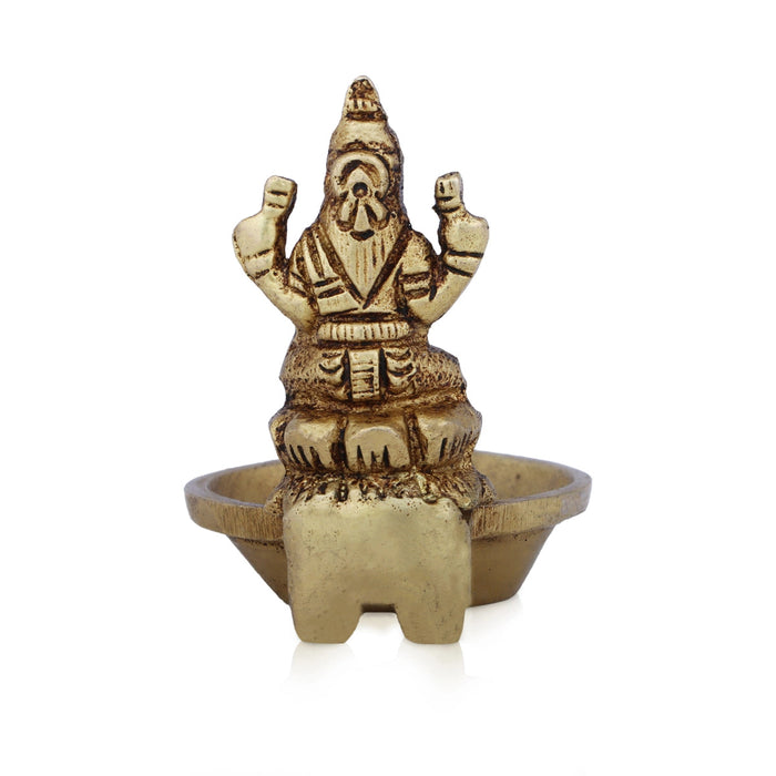 Brass Lamp With Lakshmi Murti- 2 X 2.5 Inches | Vilakku/ Brass Deepam/ Antique Polish Diya For Wealth Blessings