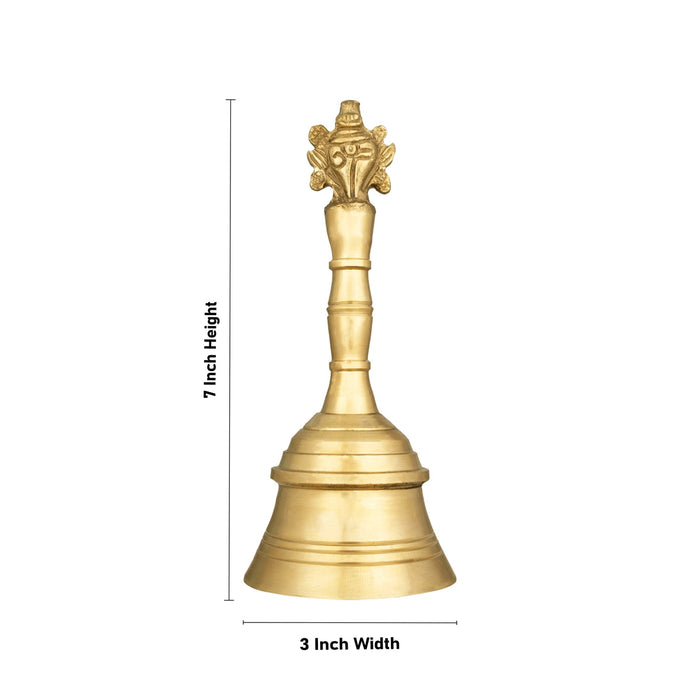 Hand Bell - 7 X 3 Inches | Shank Chakra Design Pooja Bell/ Brass Bell For Home