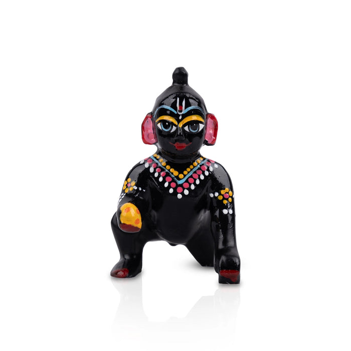 Crawling Krishna Statue - 3 x 2.75 Inches | Brass Idol/ Painted Laddu Gopal Murti for Pooja