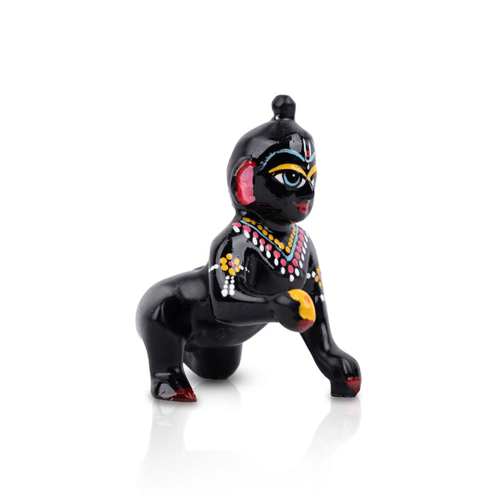 Crawling Krishna Statue - 3 x 2.75 Inches | Brass Idol/ Painted Laddu Gopal Murti for Pooja