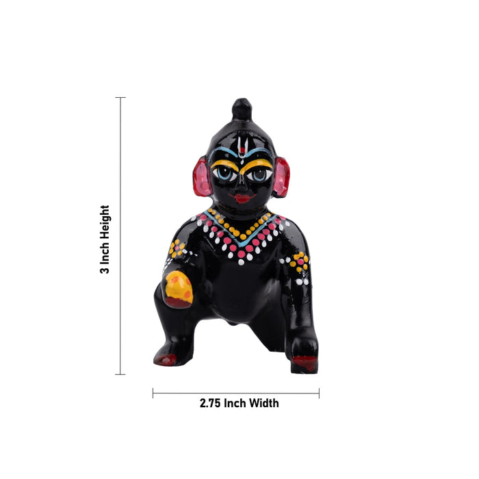 Crawling Krishna Statue - 3 x 2.75 Inches | Brass Idol/ Painted Laddu Gopal Murti for Pooja
