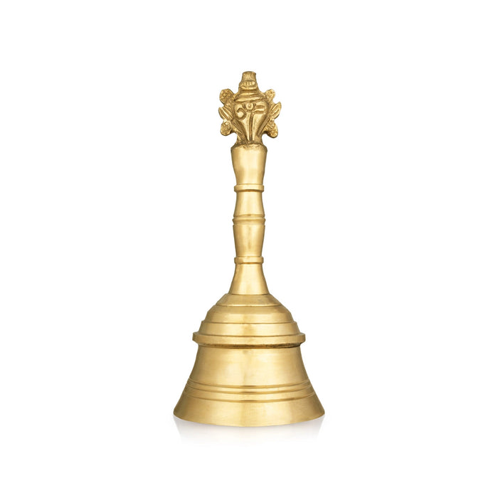 Hand Bell - 6 X 2.5 Inches | Shank Chakra Design Pooja Bell/ Brass Bell For Home