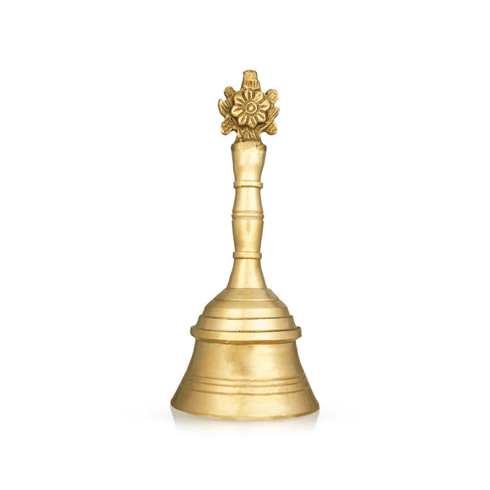 Hand Bell - 6 X 2.5 Inches | Shank Chakra Design Pooja Bell/ Brass Bell For Home