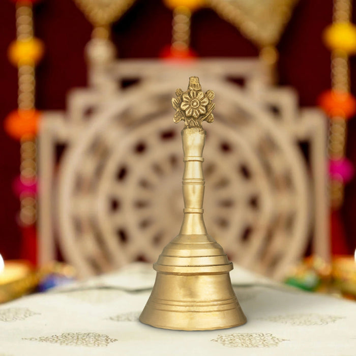 Hand Bell - 6 X 2.5 Inches | Shank Chakra Design Pooja Bell/ Brass Bell For Home