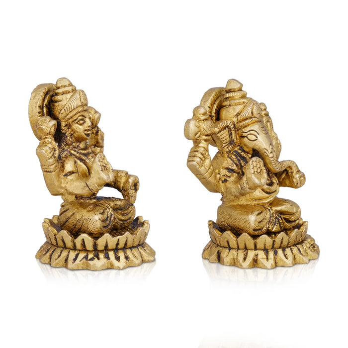 Laxmi Ganesh Murti - 2.5 x 1.5 Inches | Antique Brass Idol/ Laxmi Ganesh Statue for Pooja/ 365 Gms Approx