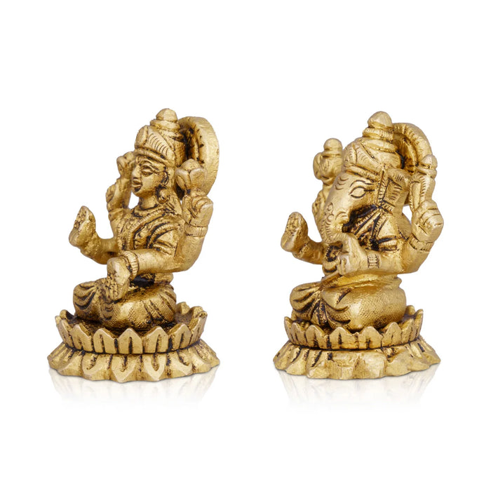 Laxmi Ganesh Murti - 2.5 x 1.5 Inches | Antique Brass Idol/ Laxmi Ganesh Statue for Pooja/ 365 Gms Approx