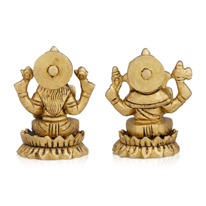 Laxmi Ganesh Murti - 2.5 x 1.5 Inches | Antique Brass Idol/ Laxmi Ganesh Statue for Pooja/ 365 Gms Approx
