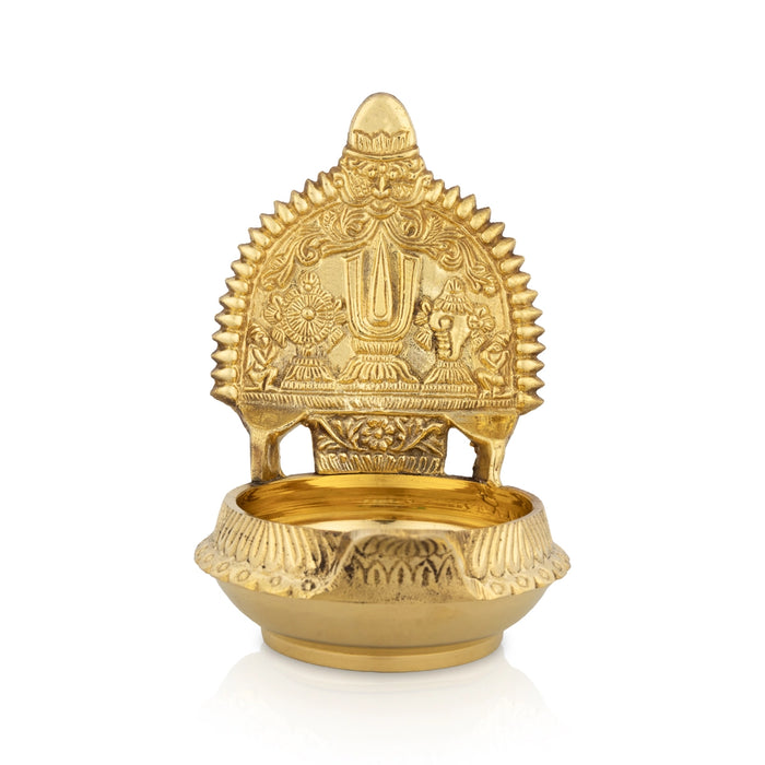 Shanku Chakra Namam Design Kubera Vilakku - 5.5 x 4 Inches | Brass Lamp/ Kuber Kamakshi Deepam for Pooja