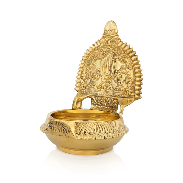 Shanku Chakra Namam Design Kubera Vilakku - 5.5 x 4 Inches | Brass Lamp/ Kuber Kamakshi Deepam for Pooja