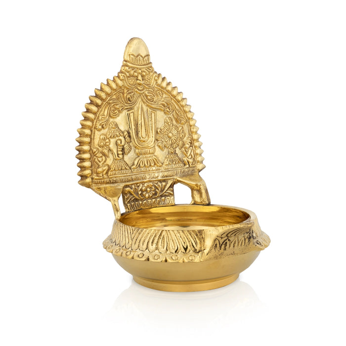 Shanku Chakra Namam Design Kubera Vilakku - 5.5 x 4 Inches | Brass Lamp/ Kuber Kamakshi Deepam for Pooja