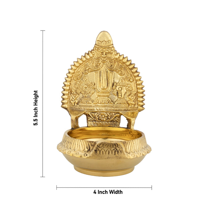 Shanku Chakra Namam Design Kubera Vilakku - 5.5 x 4 Inches | Brass Lamp/ Kuber Kamakshi Deepam for Pooja