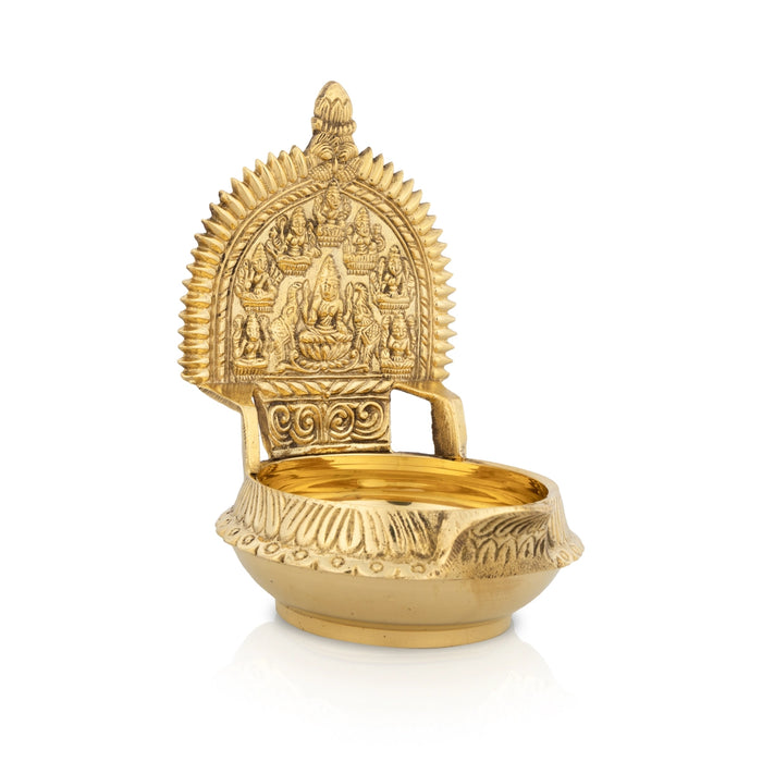 Ashtalakshmi Design Kubera Vilakku - 5.5 x 4 Inches | Kuber Laxmi Kamakshi Deepam/ Brass Lamp for Pooja