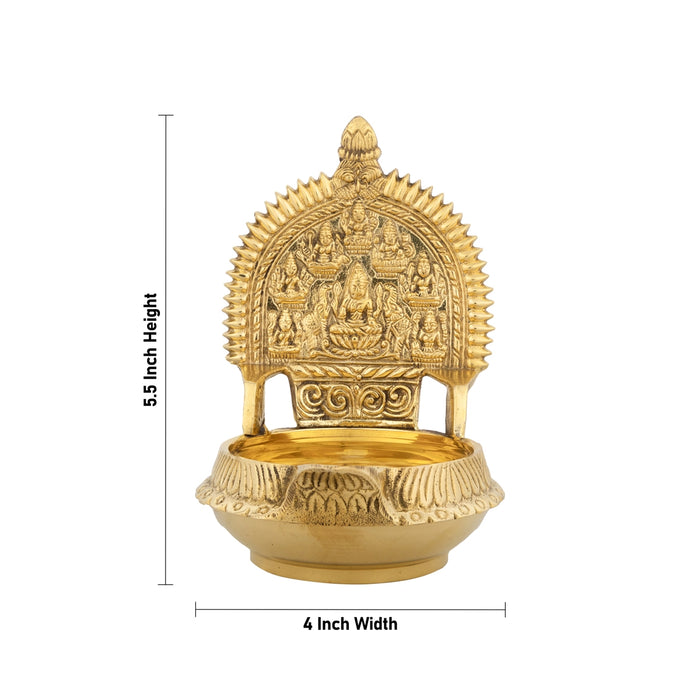 Ashtalakshmi Design Kubera Vilakku - 5.5 x 4 Inches | Kuber Laxmi Kamakshi Deepam/ Brass Lamp for Pooja