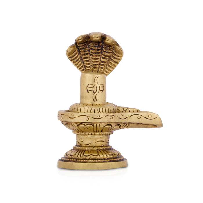 Shiv Ling Murti with Nagam - 3 x 2.5 Inches | Antique Brass Idol/ Shiva Lingam Statue for Pooja/ 230 Gms Approx