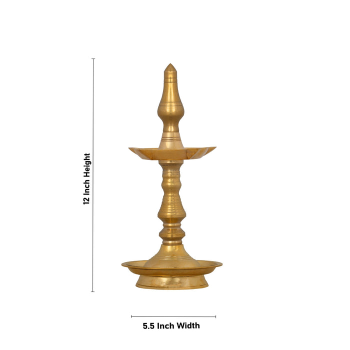 Kerala Lamp - 12 X 5.5 Inches | Brass Nilavilakku/ Brass Kuthu Vilakku/ Brass Deepam For Pooja