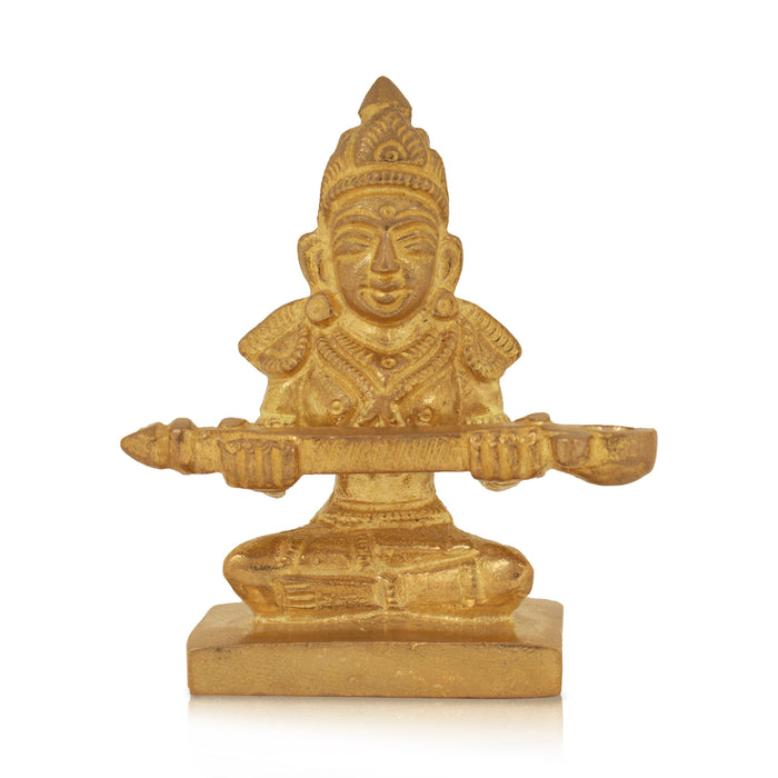 Annapurna Devi Sitting On Base - 2.5 x 2.5 Inches | Brass Idol/ Annapoorani Statue/ Annapurna Murti for Pooja