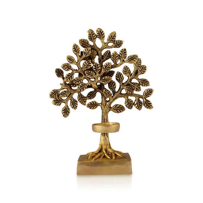 Tree With Tealight Candle Holder - 8 x 6 Inches | Antique Brass T Light Holder/ Tea Light Holder for Home