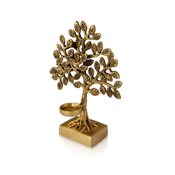 Tree With Tealight Candle Holder - 8 x 6 Inches | Antique Brass T Light Holder/ Tea Light Holder for Home