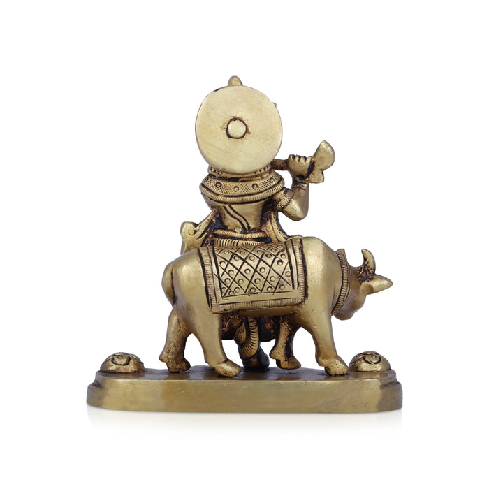 Krishna Murti With Cow - 4.5 x 4 Inches | Antique Brass Idol/ Krishna Idol Standing On Base for Pooja