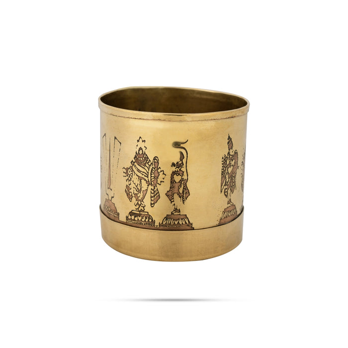 Brass Padi - 2.5 x 2.5 Inches | Shankh Chakra Namam Design Idangazhi/ Brass Para/ Changazhi for Home