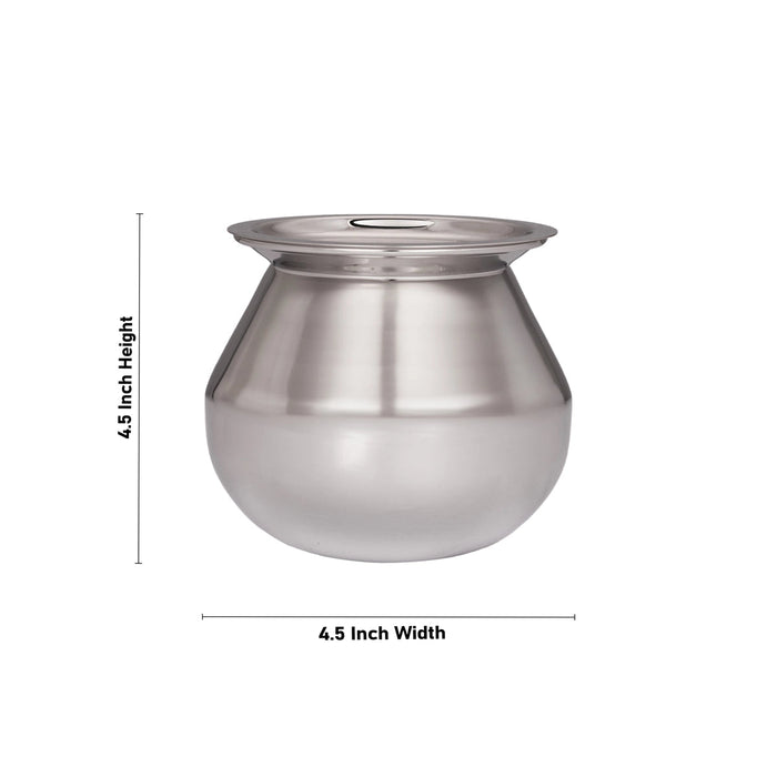 Pot with Lid - 4.5 x 4.5 Inches | Cooking Pot/ Stainless Steel Pot/ Pongal Handi for Home/ 305 Gms Approx