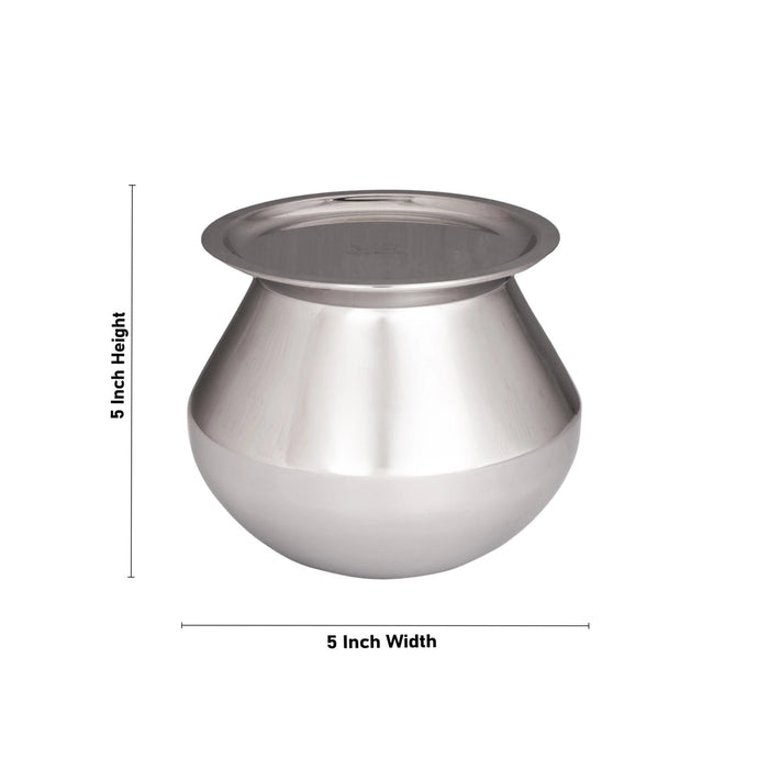 Pot with Lid - 5 x 5 Inches | Cooking Pot/ Stainless Steel Pot/ Pongal Handi for Home/ 405 Gms Approx
