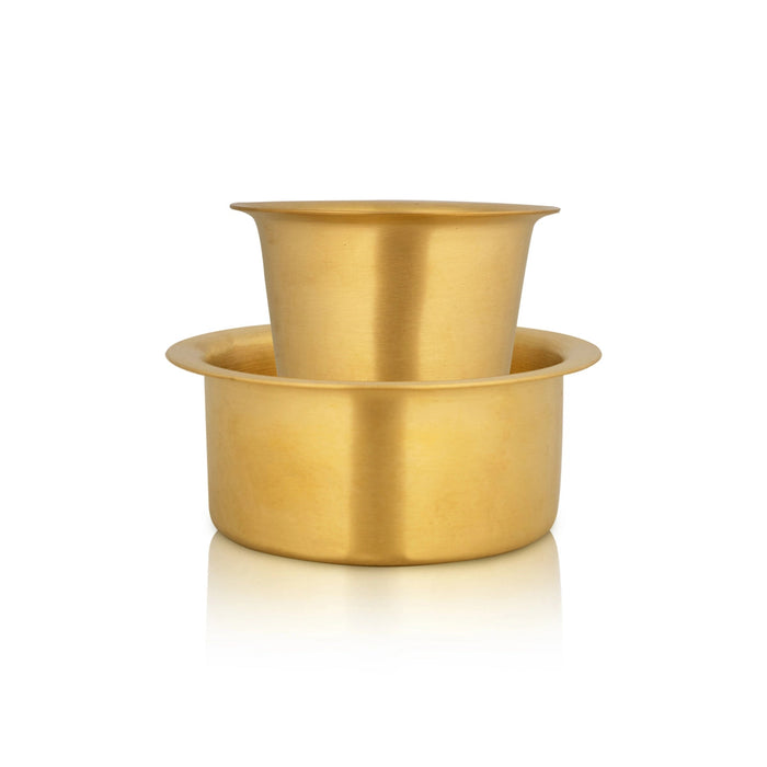 Brass Coffee Dabara Set - 3 x 4 Inches | Mat Finish Coffee Dabra Set/ Brass Davara Tumbler for Home
