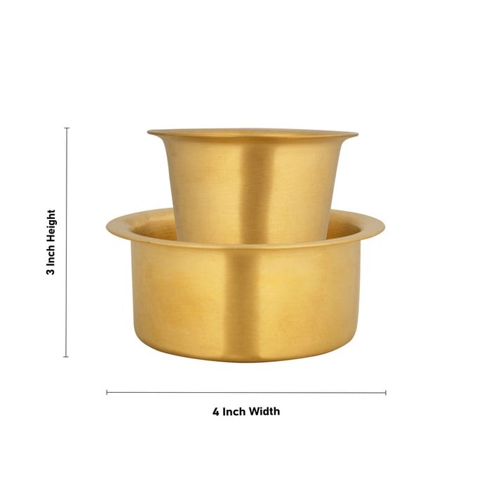 Brass Coffee Dabara Set - 3 x 4 Inches | Mat Finish Coffee Dabra Set/ Brass Davara Tumbler for Home