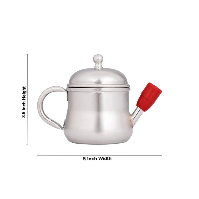 Oil Pot With Handle - 3.5 x 5 Inches | Stainless Steel Oil Pot With Lid/ Tea Pot for Home/ 95 Gms Approx