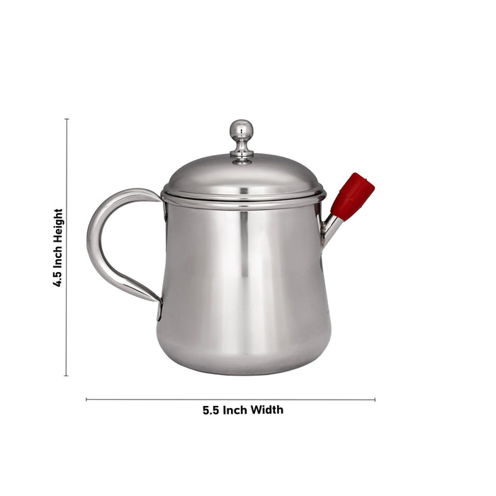 Oil Pot With Lid - 4.5 x 5.5 Inches | Stainless Steel Oil Pot With Handle/ Tea Pot for Home/ 150 Gms Approx