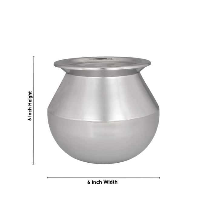 Pot with Lid - 6 x 6 Inches | Cooking Pot/ Pongal Handi/ Stainless Steel Pot for Home/ 535 Gms Approx