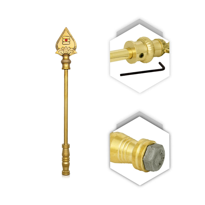 Vel Flag Post - 13 X 2 Inches | Lord Murugan Vel Brass Flag Post/ Car Flag Post Vel For Car Decor