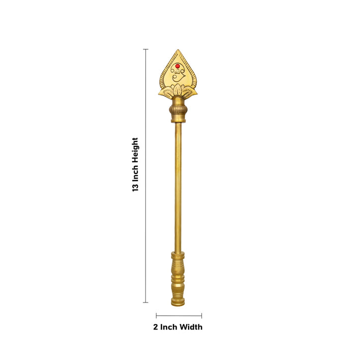Vel Flag Post - 13 X 2 Inches | Lord Murugan Vel Brass Flag Post/ Car Flag Post Vel For Car Decor