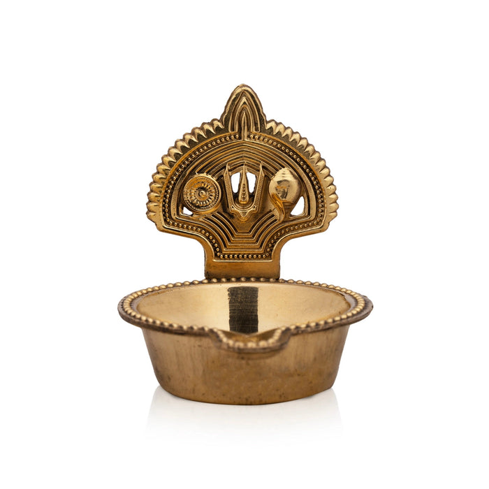 Shanku Chakra Namam Design Deepam - 3 X 2.5 Inches | Vishnu Vilakku/ Brass Lamp For Pooja And Temple