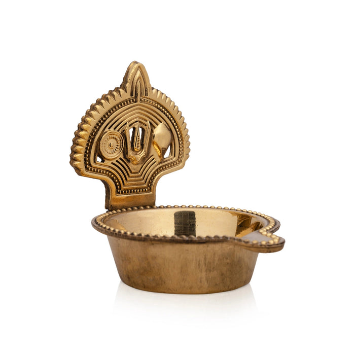 Shanku Chakra Namam Design Deepam - 3 X 2.5 Inches | Vishnu Vilakku/ Brass Lamp For Pooja And Temple