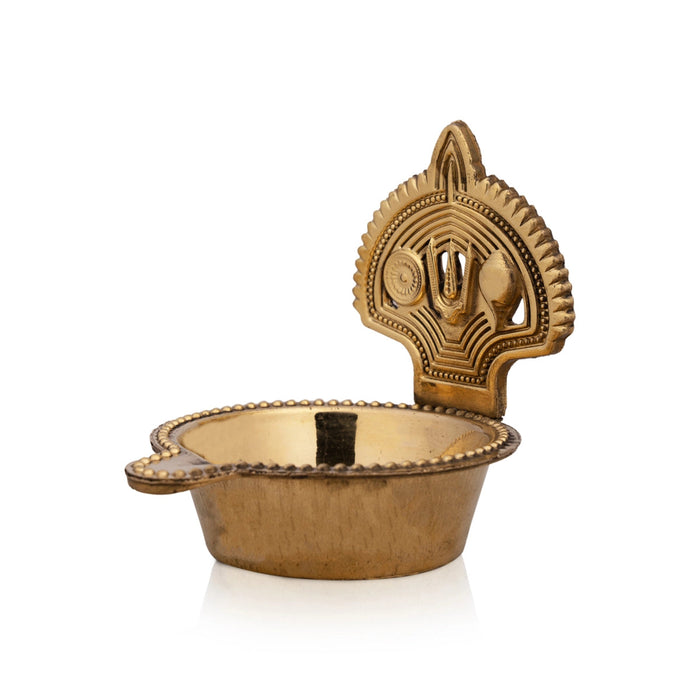 Shanku Chakra Namam Design Deepam - 3 X 2.5 Inches | Vishnu Vilakku/ Brass Lamp For Pooja And Temple